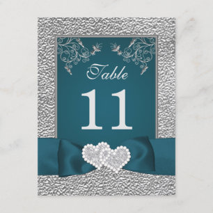 PRINTED RIBBON Teal Grey Joined Hearts Table Card