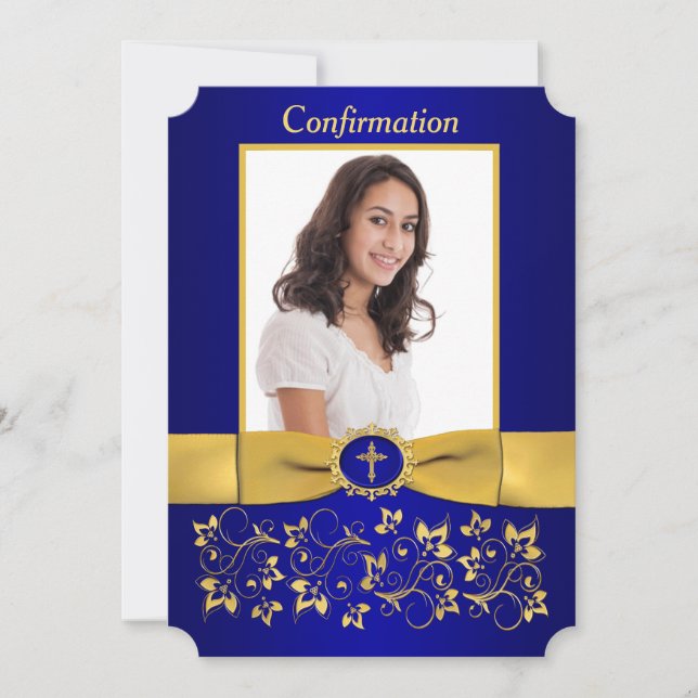 PRINTED RIBBON Ticket Shaped Confirmation Photo Invitation (Front)