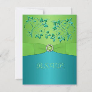 PRINTED RIBBON Turquoise, Lime Floral RSVP Card