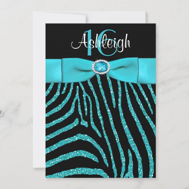 PRINTED RIBBON Zebra 16th Birthday Invitation (Front)