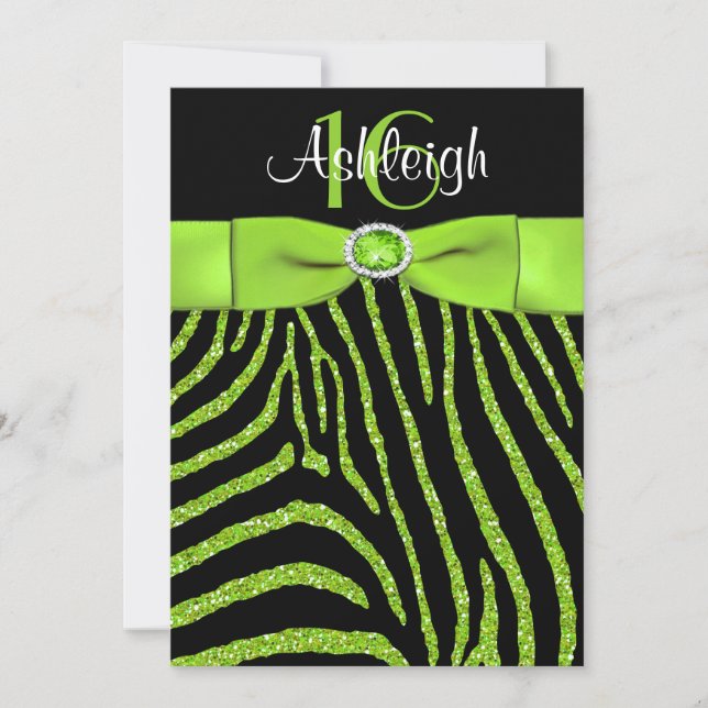 PRINTED RIBBON Zebra 16th Birthday Invitation (Front)