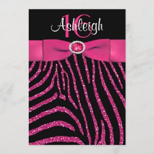 PRINTED RIBBON Zebra 16th Birthday Invitation