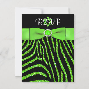 PRINTED RIBBON Zebra, Lime FAUX Glitter RSVP Card