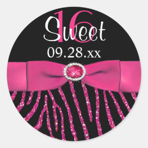 PRINTED RIBBON Zebra Sweet 16 Favour Sticker