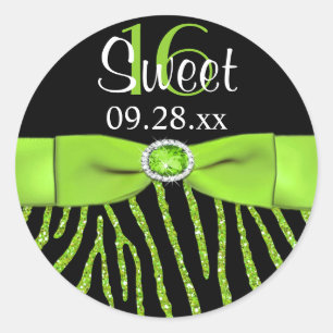 PRINTED RIBBON Zebra Sweet 16 Favour Sticker