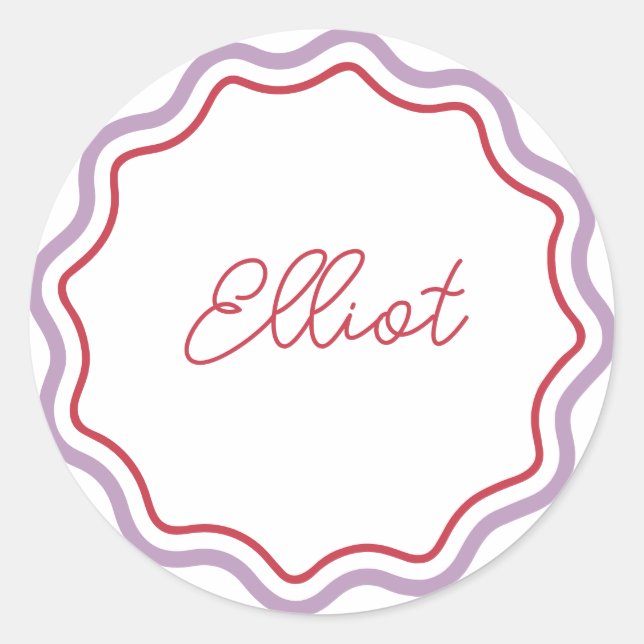 Printed Round Stickers Personalised, Curvy Waves  (Front)