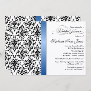 Printed Royal Blue Ribbon Damask Bridal Shower Invitation