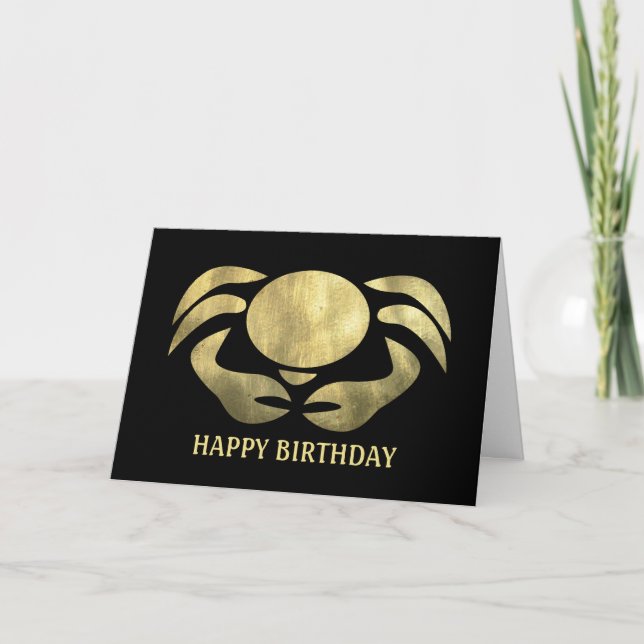 Printed Rustic Gold Cancer Crab Birthday Card (Front)