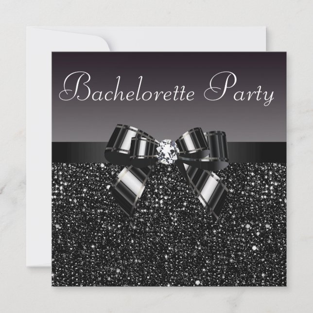 Printed Sequins, Bow & Diamond Bachelorette Party Invitation (Front)