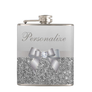 Printed Silver Sequins, Bow & Diamond ImageElegant Hip Flask