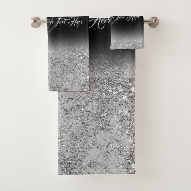 Printed sparkle effect Bling Silver Glam black Bath Towel Set (Insitu)