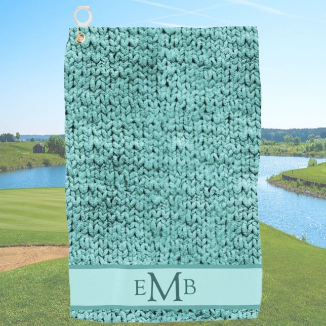 Printed Teal Knit Design Custom Monogram Ladies Golf Towel (Creator Uploaded)