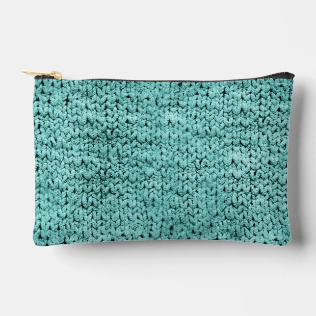 Printed Teal Knit Pattern Makeup Bag (Front)