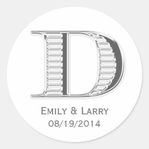 Printed white chrome monogram D wedding favour Classic Round Sticker