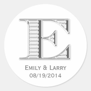 Printed white chrome monogram E wedding favour Classic Round Sticker