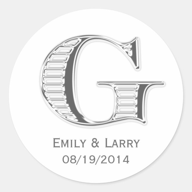 Printed white chrome monogram G wedding favour Classic Round Sticker (Front)