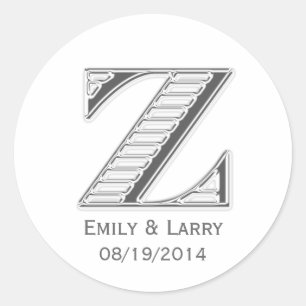 Printed white chrome monogram Z wedding favour Classic Round Sticker