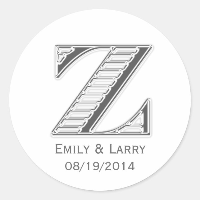 Printed white chrome monogram Z wedding favour Classic Round Sticker (Front)