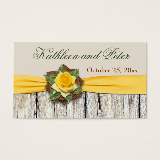 PRINTED Yellow Rose, Ribbon, Burlap Favour Tag (Front)