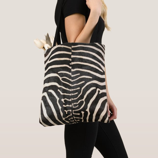 Printed Zebra Hide Tote Bag, Black/Ivory (Close Up)