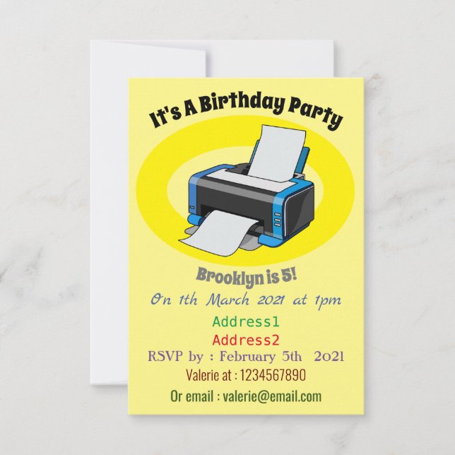 Printer cartoon illustration invitation (Front)