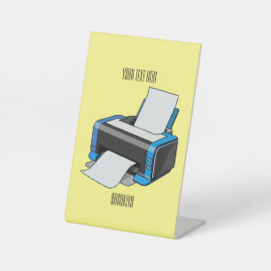 Printer cartoon illustration pedestal sign
