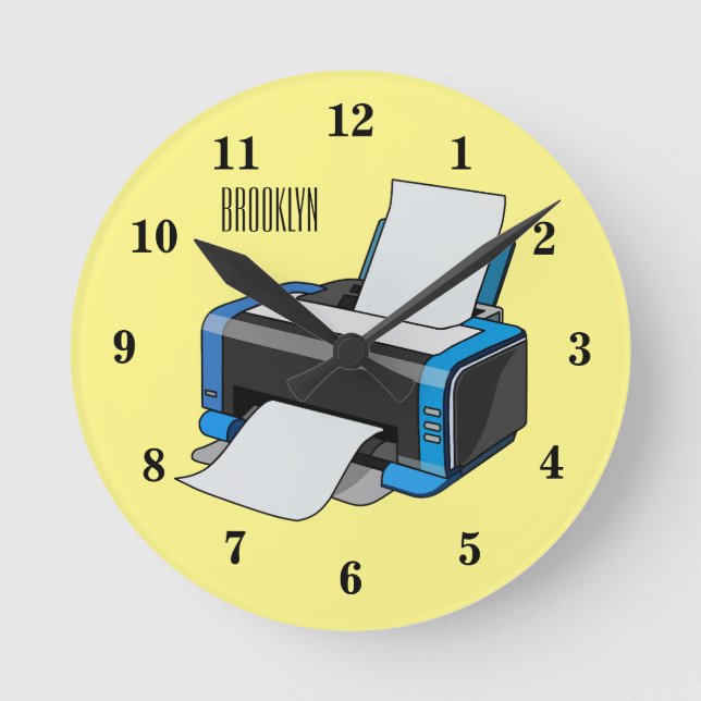 Printer cartoon illustration round clock (Front)