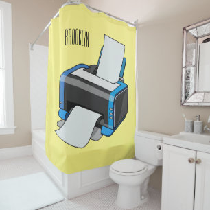 Printer cartoon illustration shower curtain