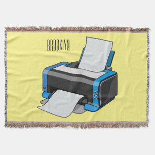 Printer cartoon illustration throw blanket