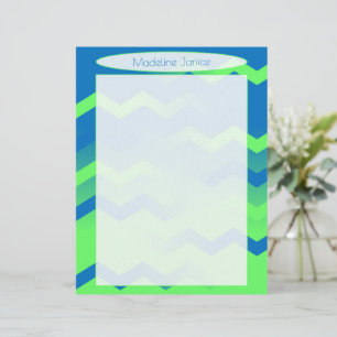 Printer-Sized Blue and Green Chevron Stationery Custom Letterhead