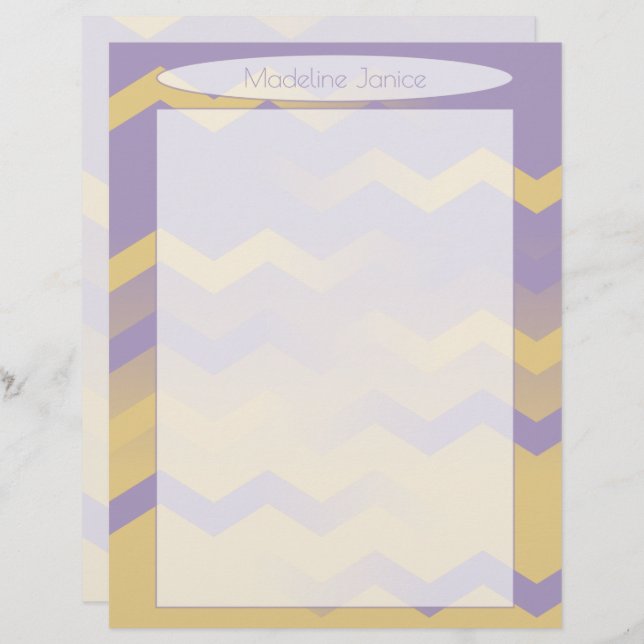 Printer-Sized Lavender and Gold Chevron Stationery Custom Letterhead (Front/Back)
