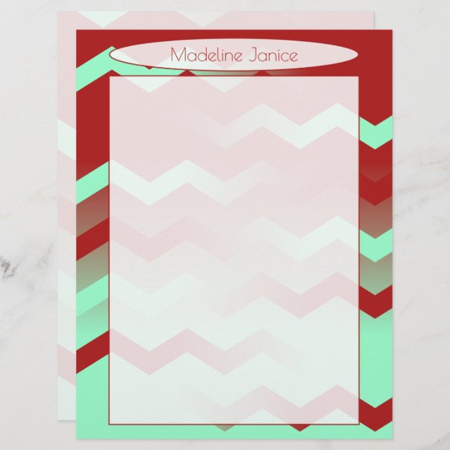 Printer-Sized Maroon and Aqua Chevron Stationery Custom Letterhead (Front/Back)
