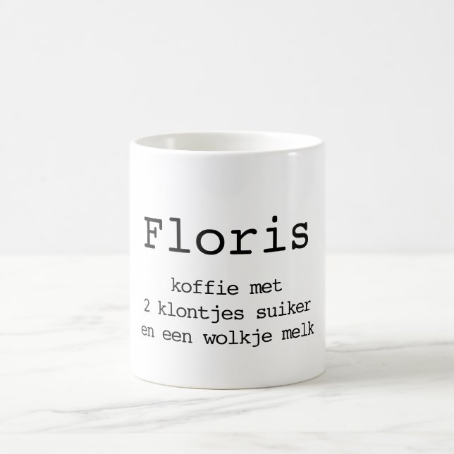 Prints instructions with name and coffee mug (Center)