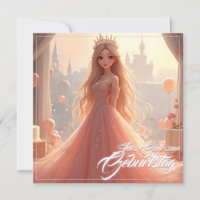 Prinzessin Geburtstagskarte in Rosa (Front)