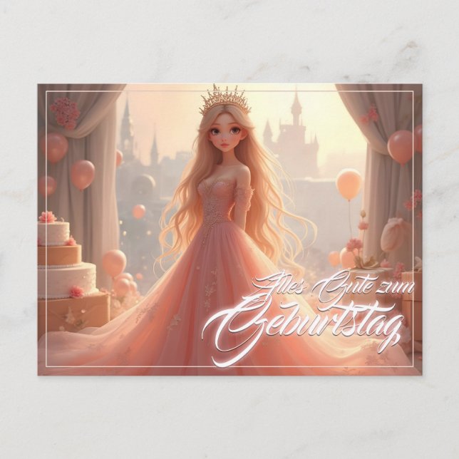 Prinzessin Geburtstagskarte in Rosa Holiday Postcard (Front)