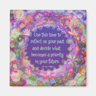 ‘Priorities Future Quote Pretty Purple Floral Magnet
