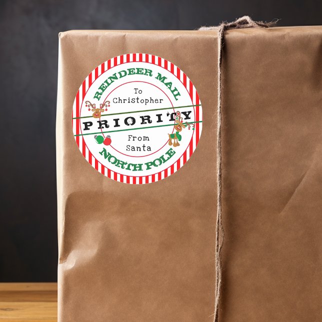 Priority Reindeer Mail From Santa Christmas Gift  Classic Round Sticker (Creator Uploaded)
