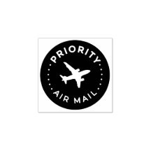PRIORITY VIA AIR MAIL Airplane airplane Rubber Sta