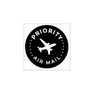 PRIORITY VIA AIR MAIL Airplane airplane Rubber Sta Rubber Stamp