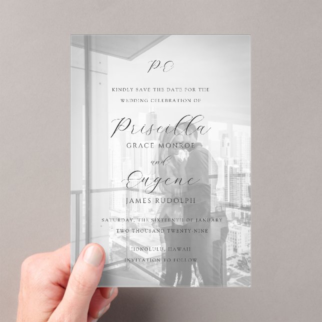 Priscilla Classic Wedding Save the Date Acrylic Invitations (Insitu (Handheld))