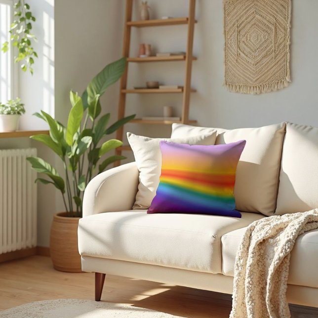 Prism Flow - Wavy Pastel Rainbow Gradient Cushion (Wavy Pastel Flow. Bohemian elegance for your home. Accent your sofa with soft, artistic color.)