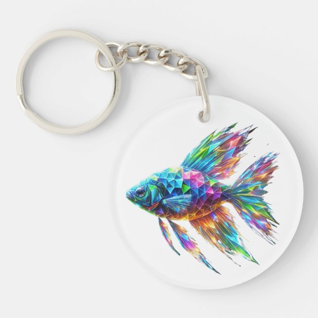 Prism Glow Geometric Fish Key Ring (Front)