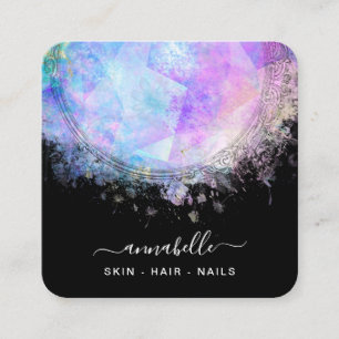 *~* Prism QR AP26 OPAL Rainbow Ethereal Dandelion Square Business Card