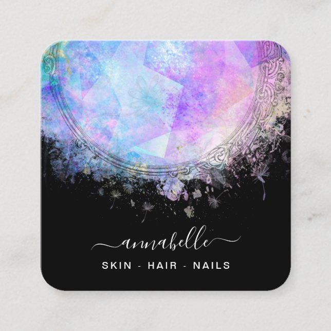 *~* Prism QR AP26 OPAL Rainbow Ethereal Dandelion Square Business Card (Front)