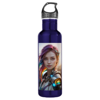 Prism Tech Rainbow Hair Cyberpunk Girl Portrait 710 Ml Water Bottle
