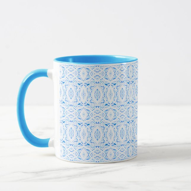 Prismatic Blue White Abstract Acrylic Art Mug (Left)