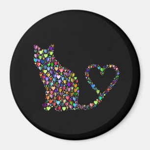 Prismatic Cat Silhouette, Heart, Magnet