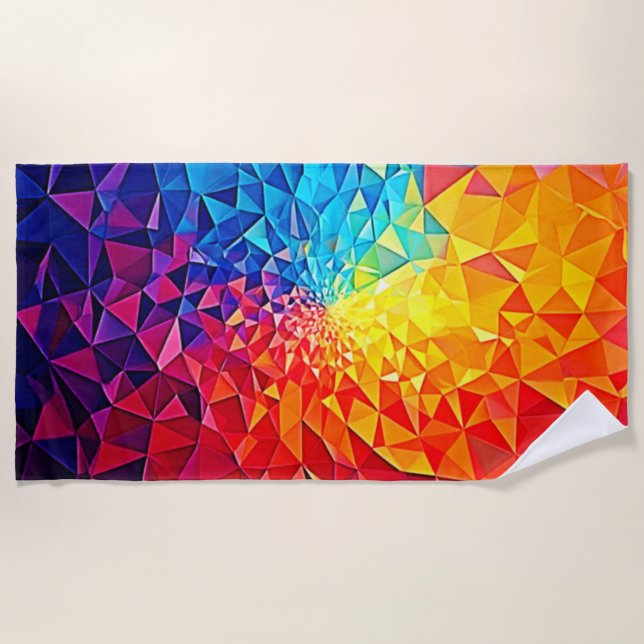 Prismatic Chaos Digital Grid Design Beach Towel (Front)