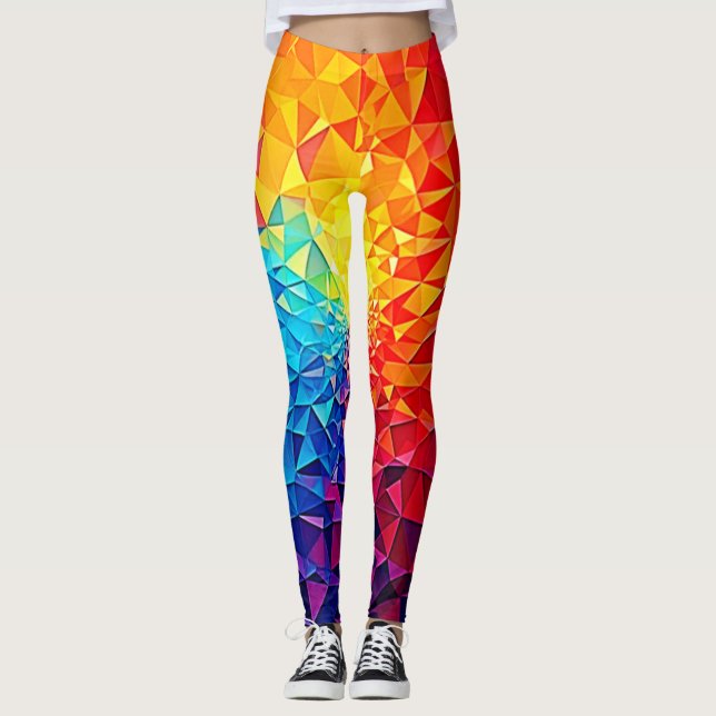 Prismatic Chaos Digital Grid Design Leggings (Front)
