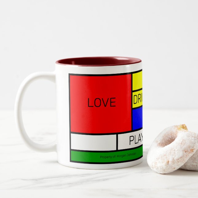 Prismatic Composition 1 Neoplasticism De Stijl 11 Two-Tone Coffee Mug (With Donut)